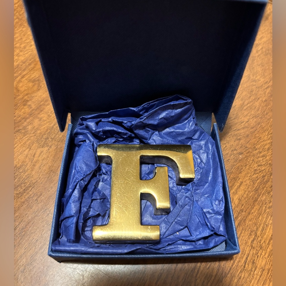 Vintage Solid Brass Gold Letter Initial F Paper Weight 2”